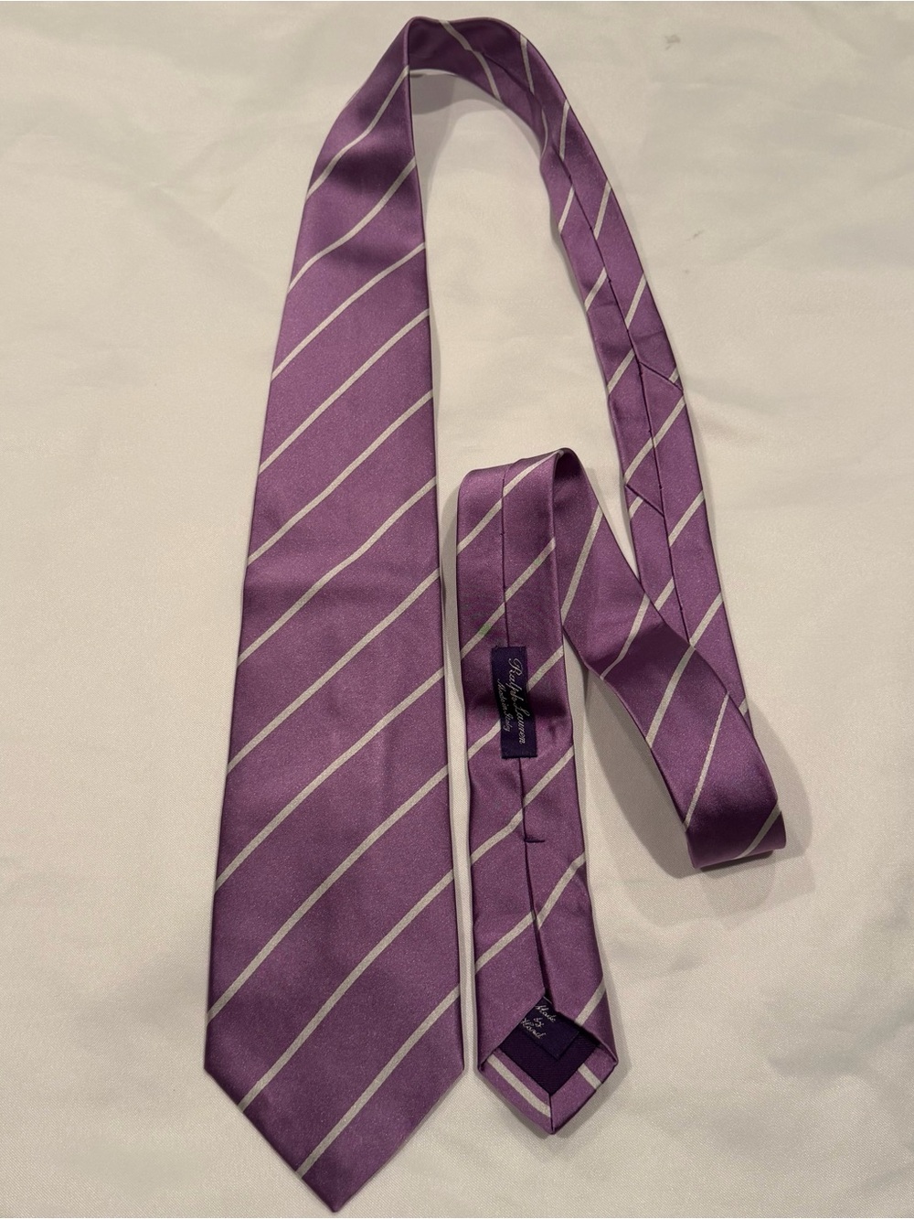 Ralph Lauren Purple Label Tie Mens Purple 100% Silk Made In Italy Striped Neckti